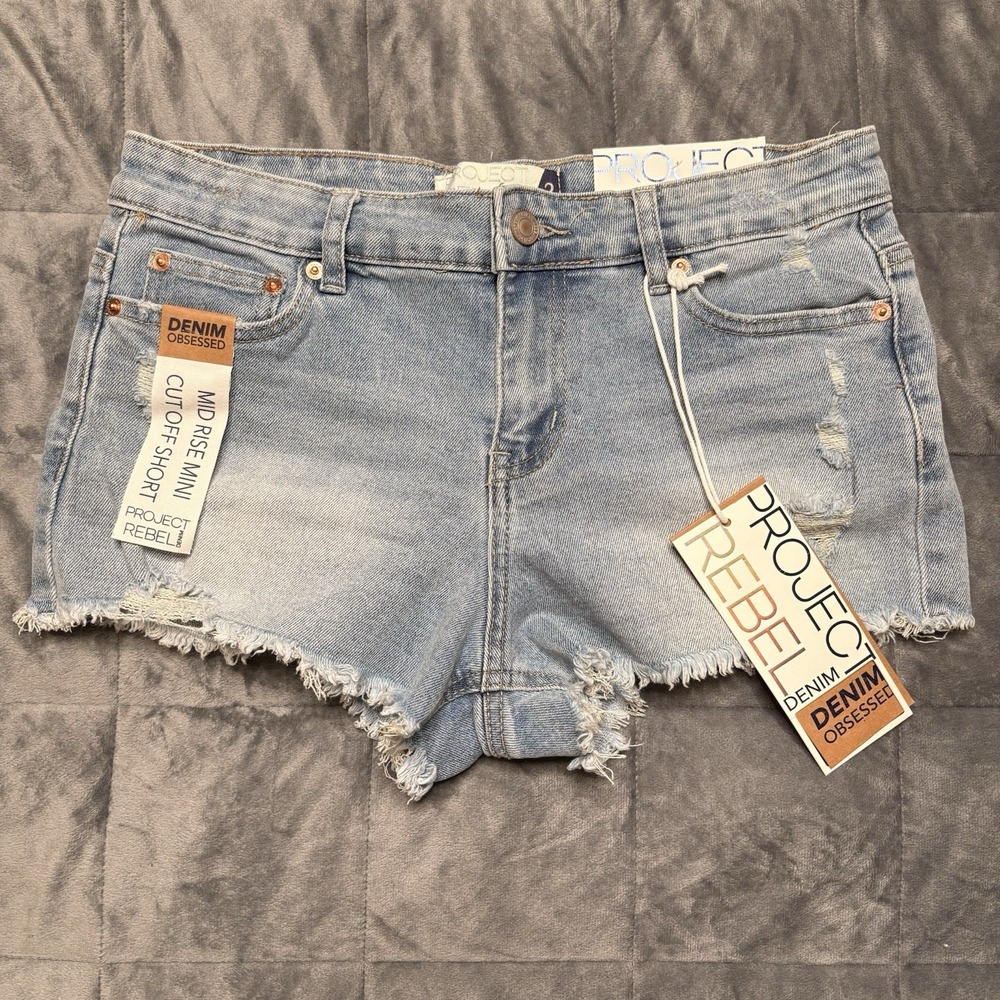 Y2K Project Rebel Juniors Sz 3 Mid Rise Mini Cut Off Denim Shorts NWT Streetwear